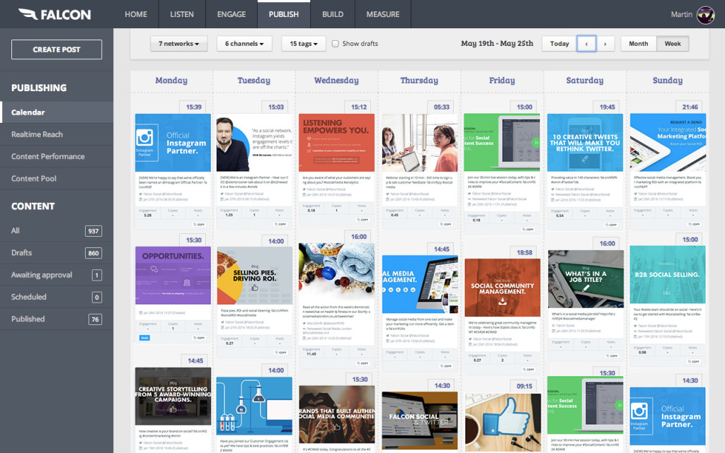 Publish - Falcon Social's social media content calendar for scheduling