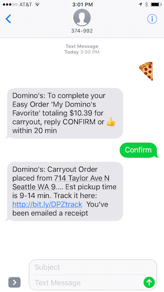emoji text message dominos pizza