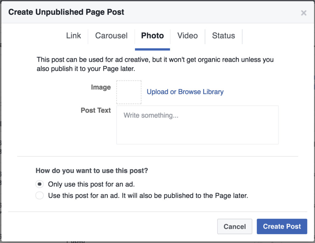 how to dark post on facebook