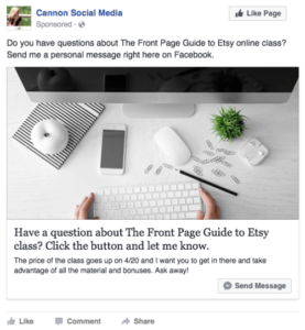 Facebook Messenger click-to-message ad examples