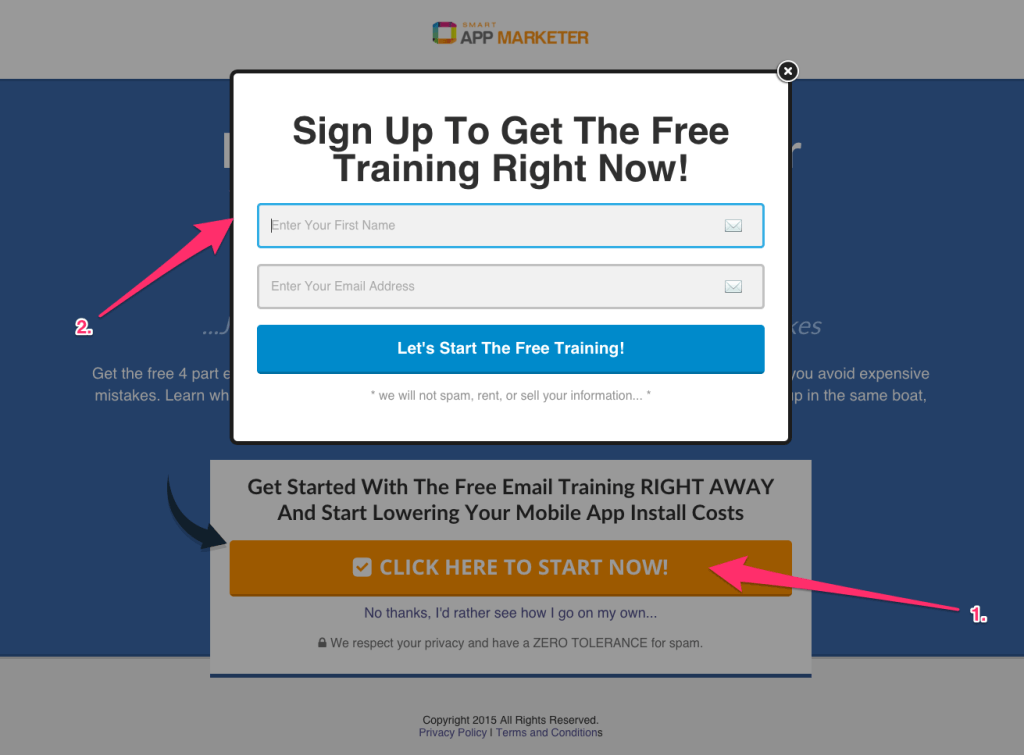 facebook ad landing page popup