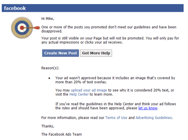 facebook ad not approved image text