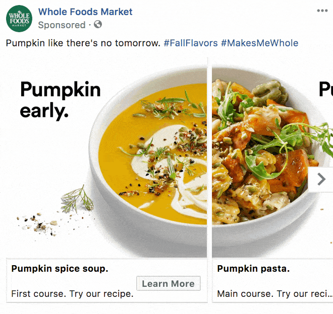 whole foods facebook carousel ad example