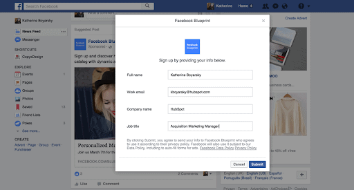 facebook blueprint lead gen form