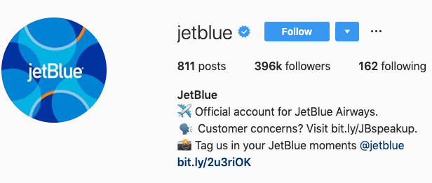 JetBlue Instagram Bio