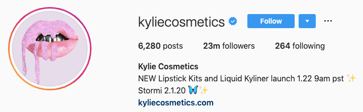 Kylie Cosmetics Instagram Bio