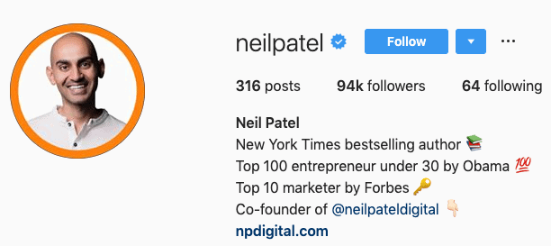 Neil Patel Instagram Bio