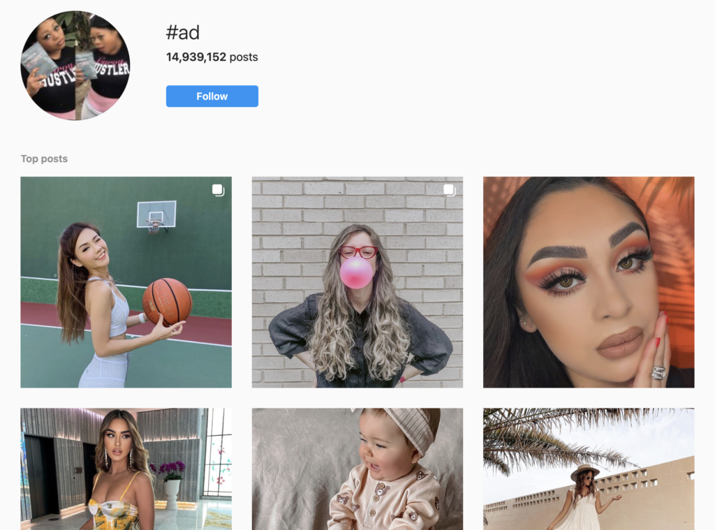 Sample Instagram search for Influencers